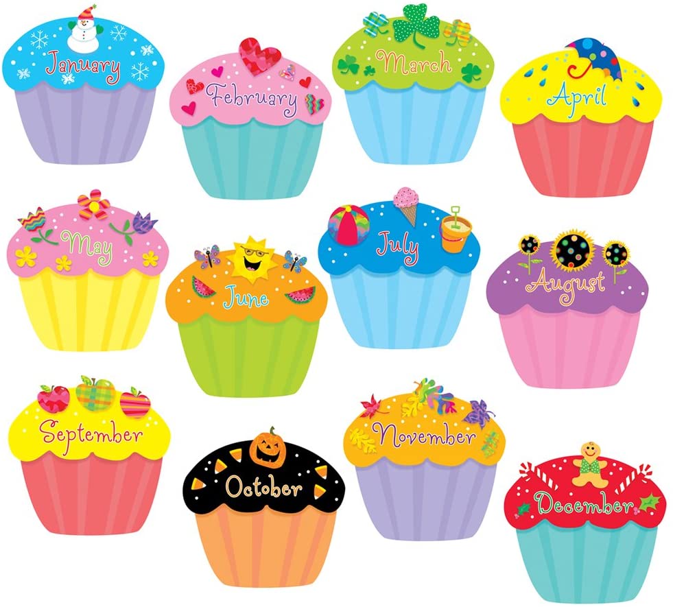 Creative Teaching Poppin Patterns Cupcakes w/ Months, 36 pcs 6" Cutouts, (CTP1795)