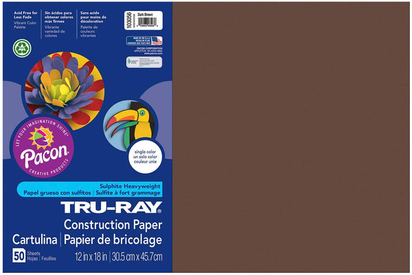 Pacon Tru-Ray Sulphite Heavyweight Construction Paper, Various Colors, 12" x 18", 50 Count