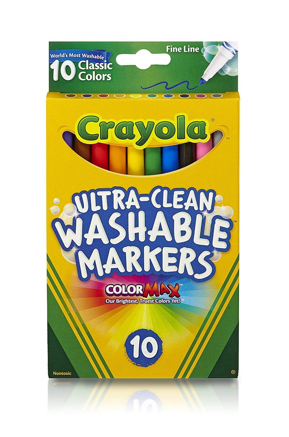 Crayola Ultra-Clean Washable Markers, Fine Line, Pack of 10 (58-7852)