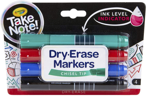 Crayola Take Note ! Dry Erase Markers, Chisel Tip, Low Odor, 4 Count (58-6543)