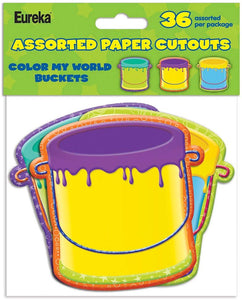 Eureka Color My World Buckets, Assorted Paper Cut-Outs, 36 Pack (EU 841007)