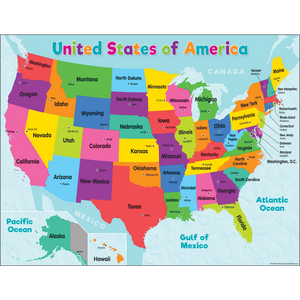 Teacher Created Colorful United States of America Map Poster Chart 17" x 22" (TCR7492)