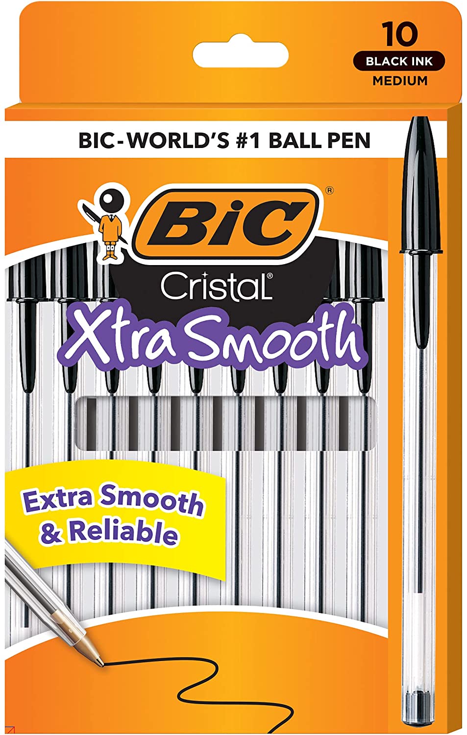 BIC Cristal Xtra Smooth Ballpoint Pen, Medium Point (1.0mm), Black, 10-Count