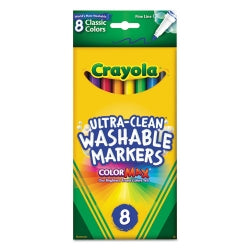 Crayola Ultra-Clean Washable Markers, Fine Bullet Tip, Assorted Colors, 8 Count (58-7809)