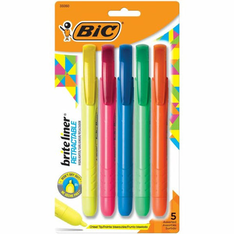 BIC Brite Liner Retractable Highlighters, Set of 5 (33350)