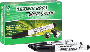 Ticonderoga White System Dry Erase Marker, Black, Chisel Tip, 12-Pack (X 92007)