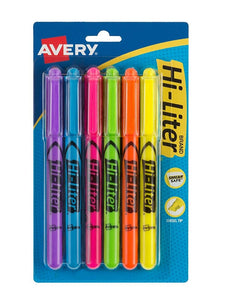 Avery Hi-Liters, Assorted Colors 6 Pack, Pen Style  Highlighters (23585)