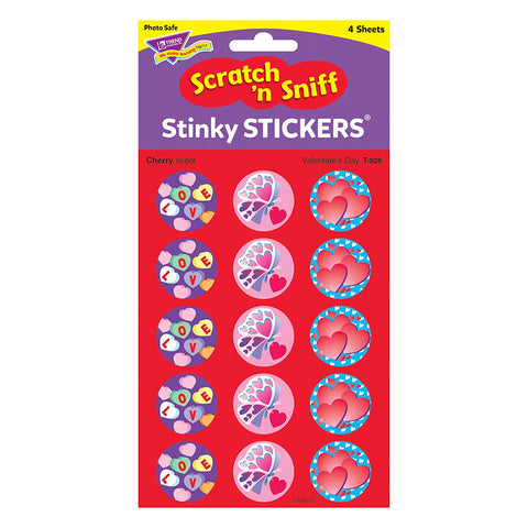 Trend Stinky Stickers Scratch and Sniff -Cherry Scent Hearts Valentines Day (T928)