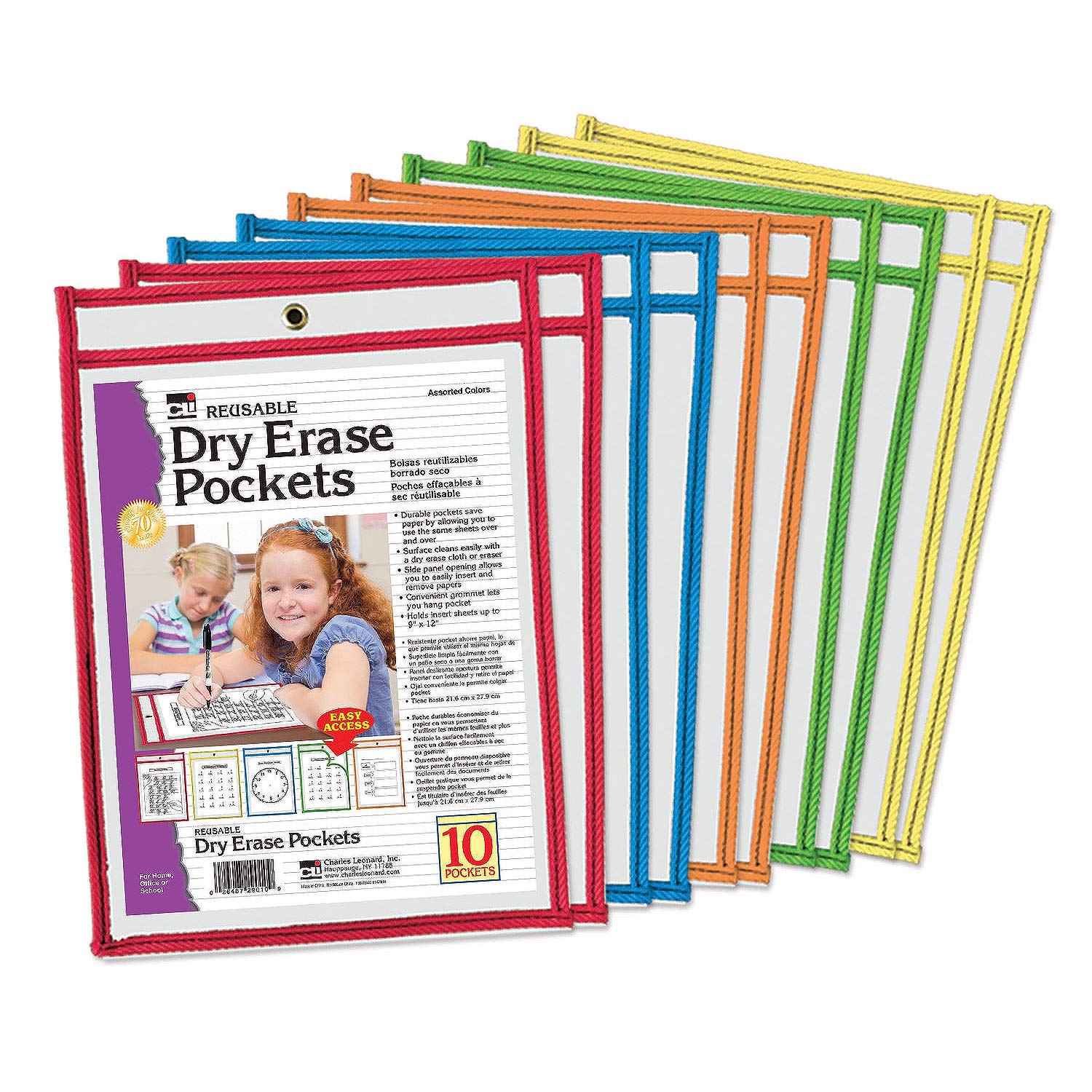 Charles Leonard Reusable Dry Erase Pockets, Pack of 10 (CHL29010)