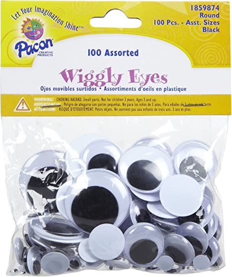 Pacon Wiggly Eyes, Black, Assorted Size - 100 Count (PAC 1859874)
