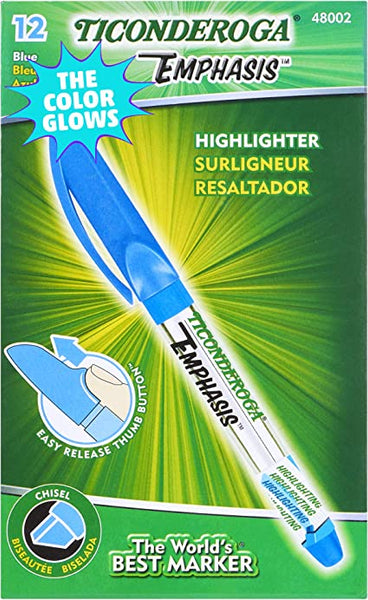 Ticonderoga Emphasis Fluorescent Highlighters, Blue,12 Count (X 48002)