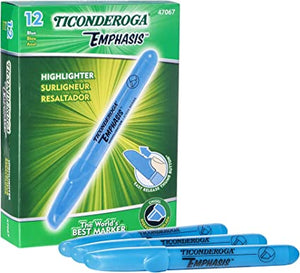 Ticonderoga Emphasis Fluorescent Highlighters, Desk Style, Chisel Tip, Blue, 12-Pack (X 47067)