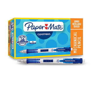 Paper Mate Clearpoint Mechanical Pencils, 0.7mm, HB #2, Blue Barrels, Box of 12