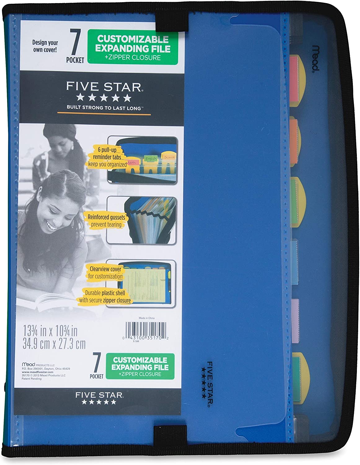 Five Star 7 Pocket Customizable Expanding File & Zipper Closure