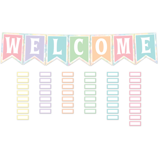 Teacher Created Pastel Pop Pennants Welcome Bulletin Board, 53 Pieces (TCR 8410)