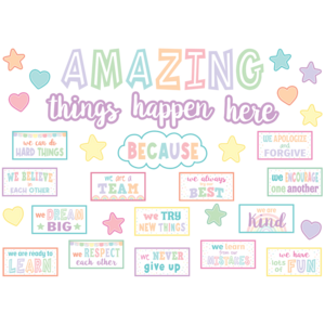 Teacher Created Pastel Pop Amazing Things Happen Here Bulletin Board, 42 Pieces (TCR 8413)