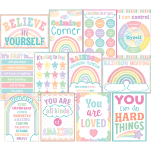 Teacher Created Pastel Pop Calming Strategies Small Poster Pack, 11'' x 15¾'', 12 Posters (TCR 8439)