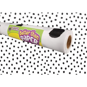 Teacher Created BLACK PAINTED DOTS ON WHITE Better Than Paper Bulletin Board Roll, 4' x 12' (TCR 77460)