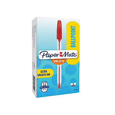 Paper Mate® InkJoy® 50ST Ballpoint Pens, Medium Point, 1.0 mm , Translucent Barrel, Red Ink, Pack Of 12 Pens