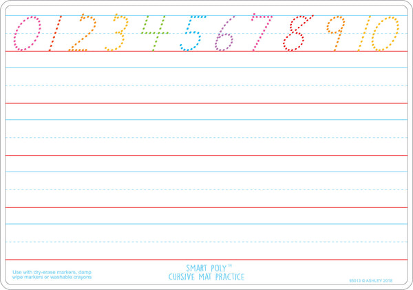 Ashley Smart Poly Dry Erase Learning Mat, Handwriting, Cursive & Numbers, 12" x 17" (ASH95013)