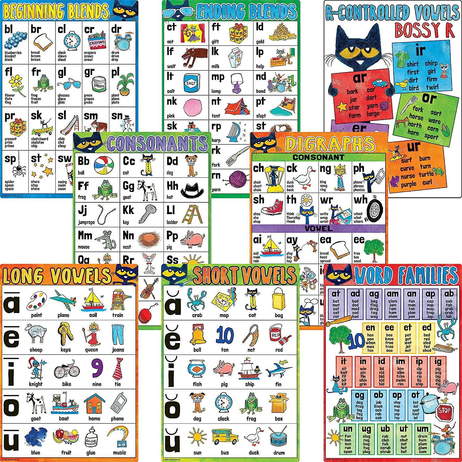 Teacher Created Pete the Cat Phonics Small Poster Pack, 11" x 15¾" (TCR62003)