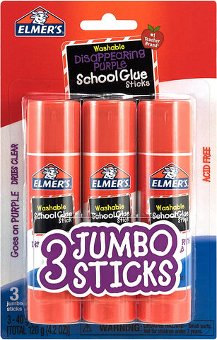 Elmer's Jumbo Glue Sticks, Disappearing Purple, 3 Pack, 1.4 oz each