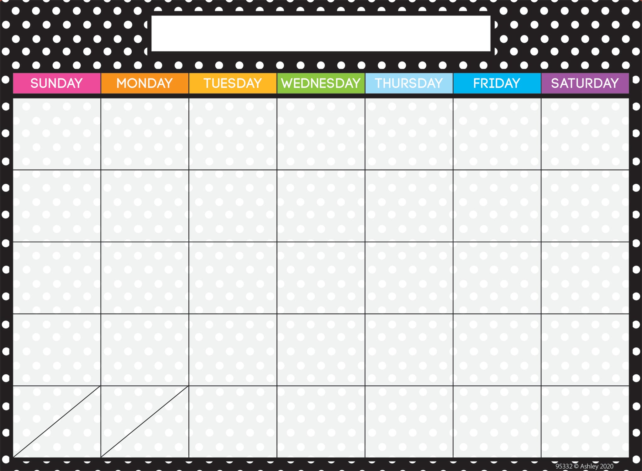 Ashley Smart Poly Dry Erase Black and White Dots Calendar Chart, 13" x 9.5" (ASH95332)