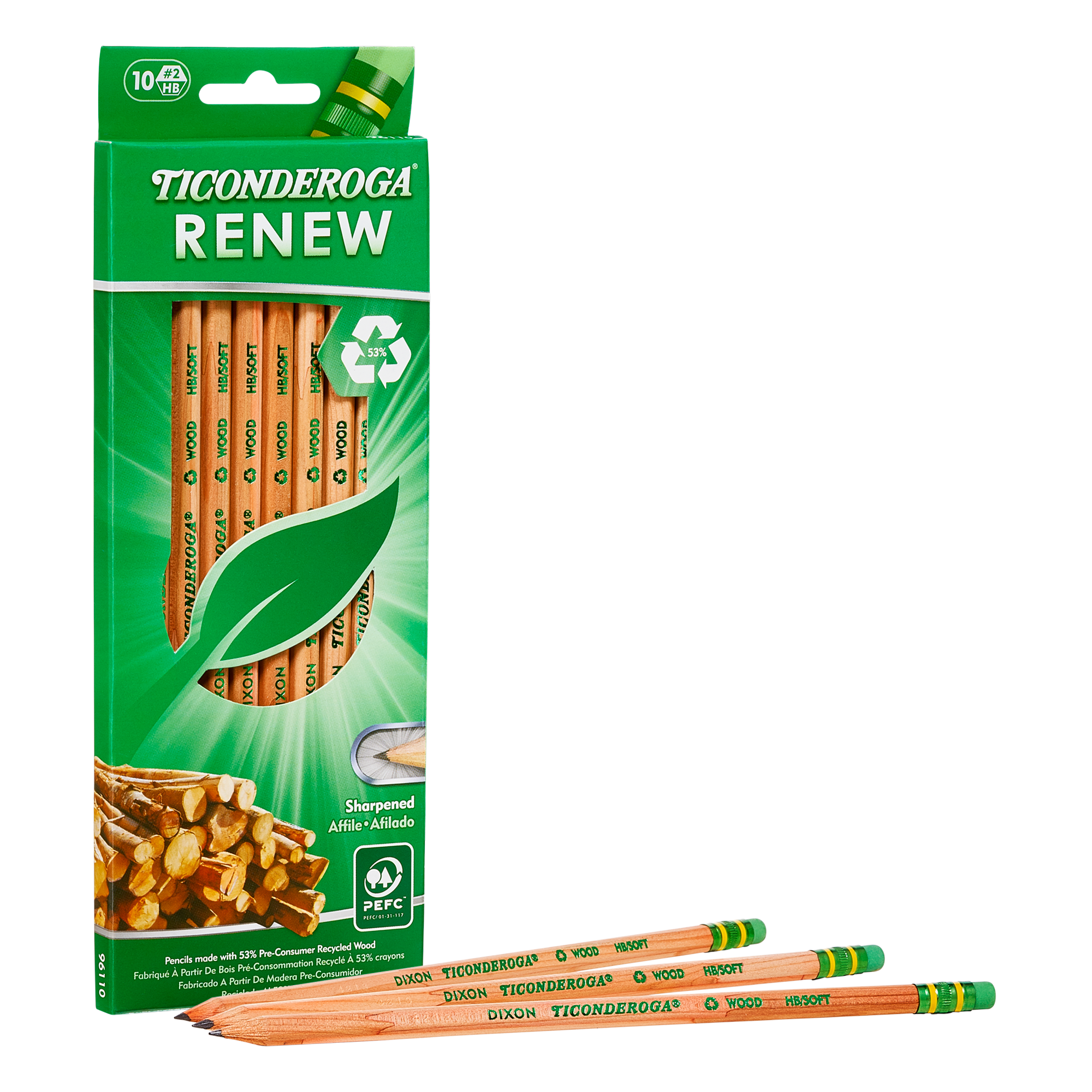 Ticonderoga Renew Recycled Wood-Cased Pencils, 10 Count (X 96110)