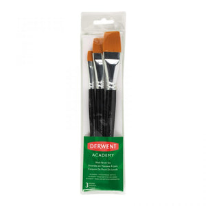 Derwent Academy Flat Wash Paint Brush Set, 3 Pack, 0.5", 0.75", 1.0" (DER 98250)