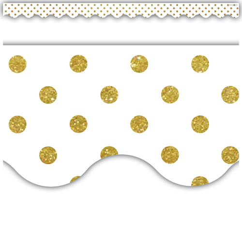 Teacher Created White with Gold Dots Scalloped Border Trim, 12 pieces, 2 3⁄16'' x 35'' (TCR8323)