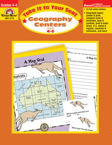 Evan-Moor Take It to Your Seat: Geography Centers Workbook, Teacher Resource, Grades 4-5 (EMC 3719)