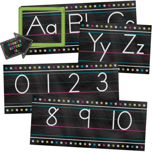 Teacher Created Chalkboard Brights Alphabet Line Bulletin Board Set, 17-1/2" x 7-1/2",14 pieces total(5621)
