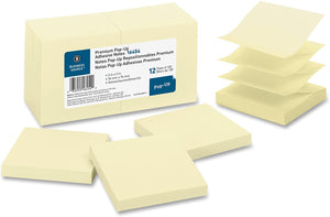 Business Source Pop-Up Adhesive Notes, 3 x 3 Inches, 12 Pack, Pads of 100, Yellow (16454)