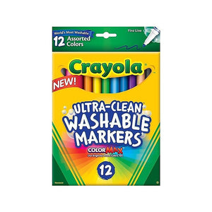 Crayola Ultra-Clean Washable Markers, Fine Tip, Assorted Colors, 12 Count (58-7813)