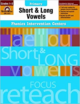 Evan-Moor Phonics Intervention Centers Primary: Short/Long Vowels Workbook, Grades 1-3 (EMC 3521)