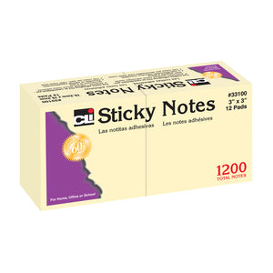 Charles Leonard Sticky Notes 3" x 3", Plain, Pack of 12 (CHL 33100)
