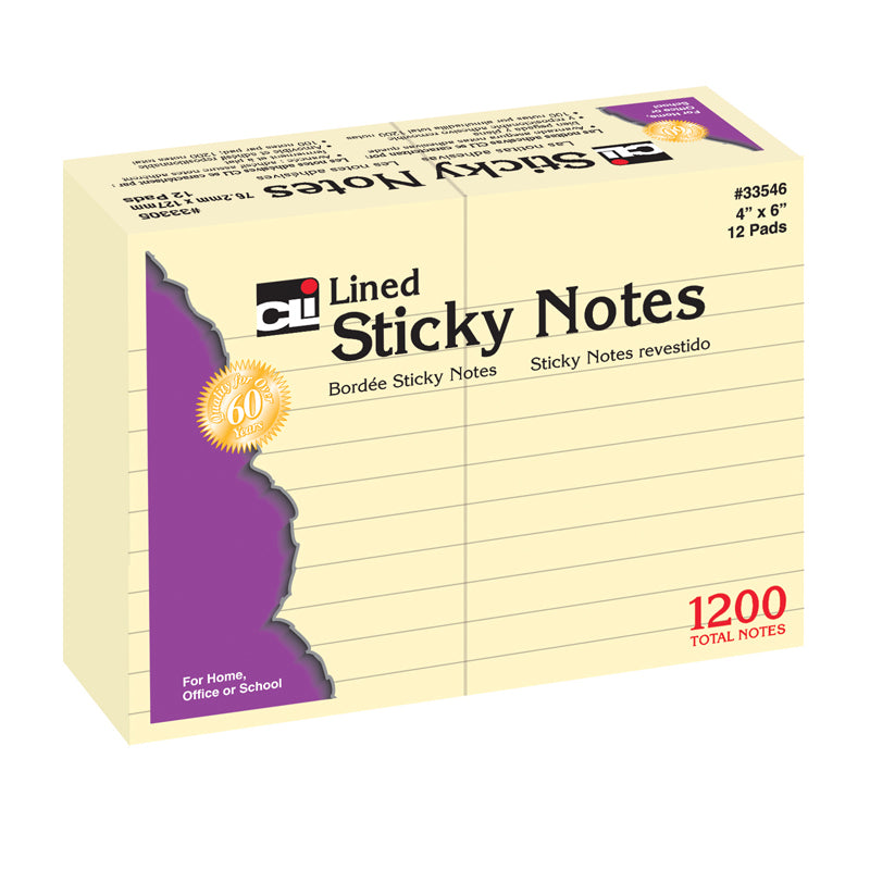 Charles Leonard Lined Sticky Notes, 4" x 6", 12 Pads (CHL33546)