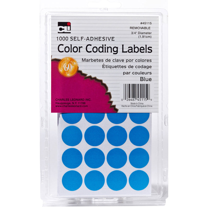 Charles Leonard Coding Round Labels, Blue, Circle 3/4", Pack of 1000 (CHL 45115)