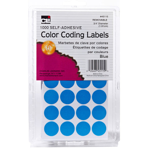 Charles Leonard Coding Round Labels, Blue, Circle 3/4", Pack of 1000 (CHL 45115)