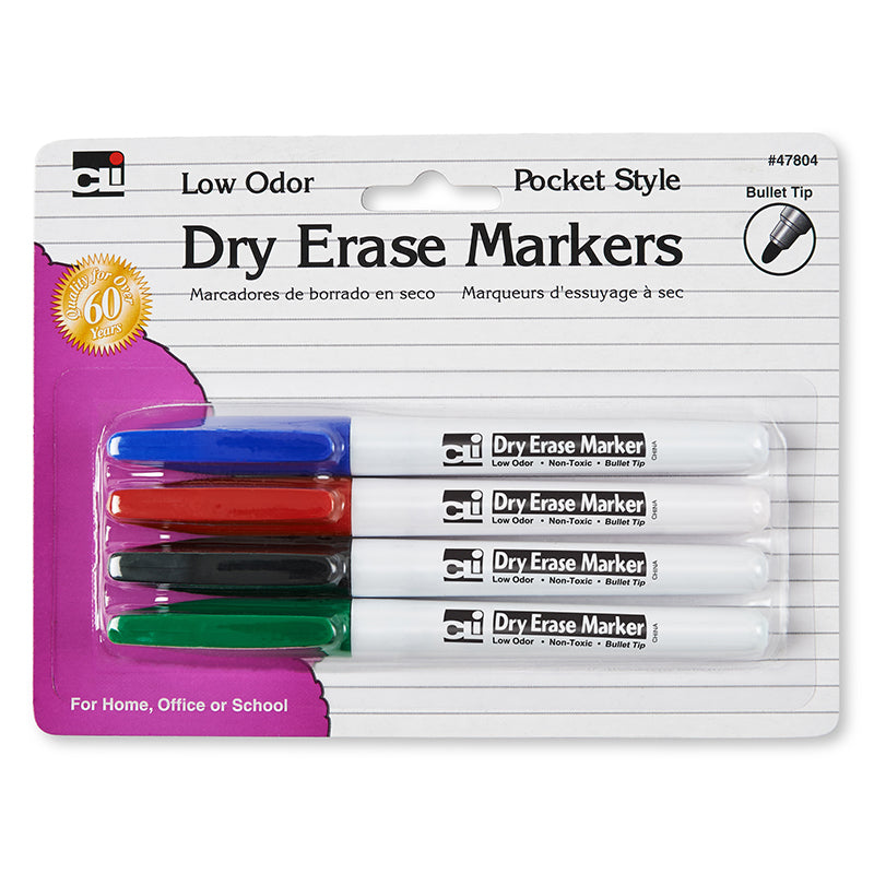 Charles Leonard Dry Erase Markers, 4 Pack, Asstd Colors (CHL 47804)