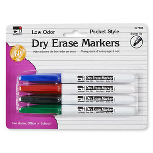 Charles Leonard Dry Erase Markers, 4 Pack, Asstd Colors (CHL 47804)