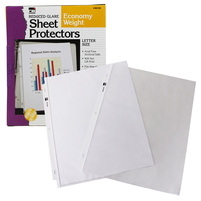 Charles Leonard Top Loading Sheet Protectors, Reduced Glare, 50/Box (CHL 48185)