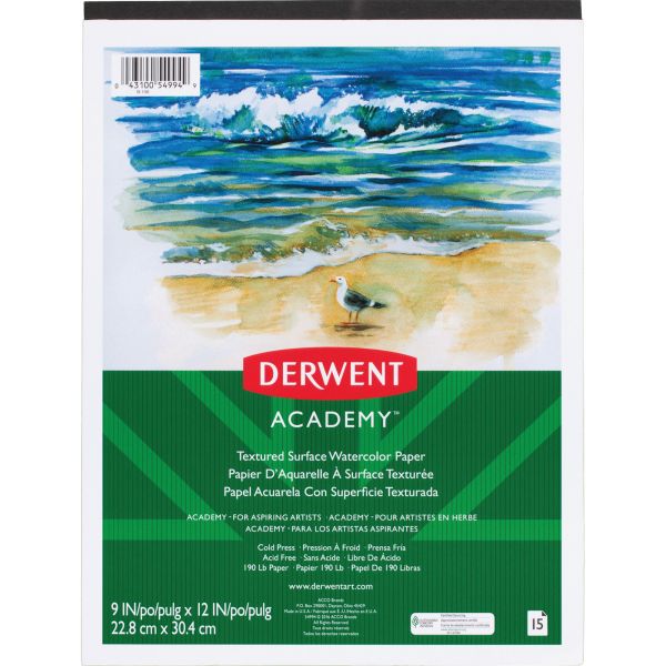 Derwent Mead Textured Surface Watercolor Paper Pad, 15 Sheets, 9" x 12" (DER 54994)