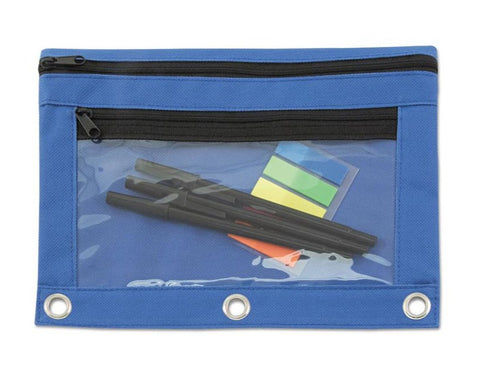 Advantus Binder Pencil Pouch with 2 Zipper Pockets, Clear, Blue, 9 1/2 x 7 (94038)