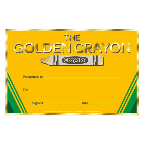 Eureka Crayola Gold Crayon Recognition Awards,  8 1/2" x 5 1/2", 36 Count (EU 844228)