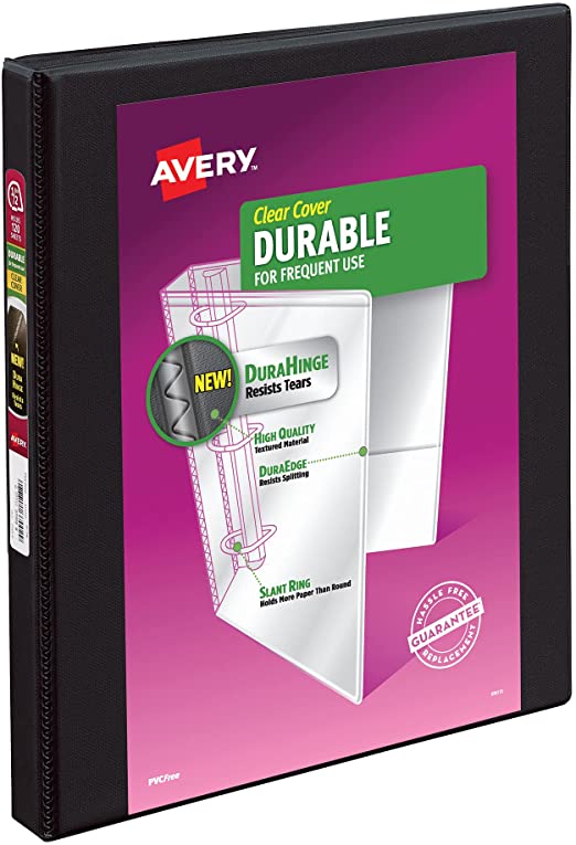 Avery Durable View 3 Ring Binder, 1/2 Inch Slant Rings, Black (AVE 17001)
