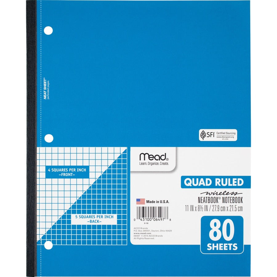 Mead Neat Sheet Quad Notebook QR 80 Sheets (06497)