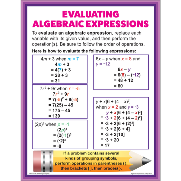 Teacher Created Algebraic Expressions & Equations Poster Set, 17" x 22" (P 088)