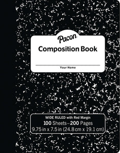 Pacon Hard Cover Wide Ruled Black Marble Composition Notebook (37101)