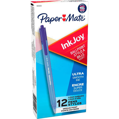 Paper Mate InkJoy 100RT Retractable Ballpoint Pens, Medium, 1 mm, Blue Ink, 12 Count